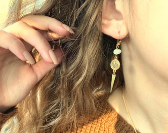 Boucles d'oreilles originales pendantes dorées à l'or fin