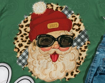 Hip Santa PNG: Leopard Beanie, Funny Santa Sublimation (Digital Download)