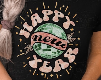 Retro Disco New Year PNG: Projekt koszulki z opadającą piłką (pobranie cyfrowe)
