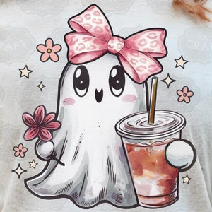 Cute coffee ghost png, Cute girly ghost png, Cute ghost floral png, Cute flower ghost png, Vintage floral cute ghost, Cute sheet ghost png