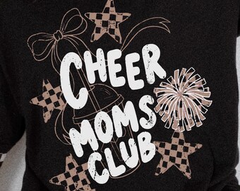 Cheer Moms Club PNG, design per maglietta da mamma cheerleader, grafica per mamma cheerleader, spirito di squadra, giorno della partita, fiocco e stelle, tasca PNG