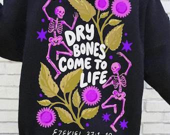 Ezequiel 37 PNG Esqueleto Floral, Ossos Secos Ganham Vida, Design Cristão de Halloween, Versículo Bíblico de Fé Gótica, Estampa para Camiseta de Outono