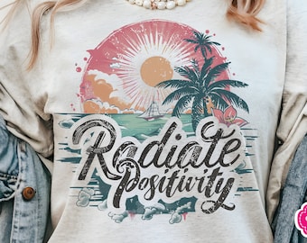Radiate Positivity PNG: Retro Beach Design (Digital Download)