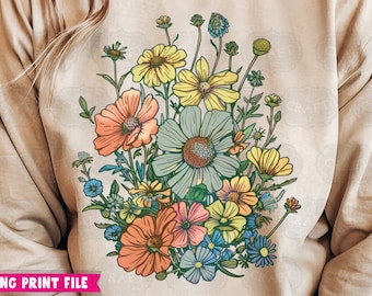 Retro Wildflower PNG: Design a sublimazione, stampa su maglietta (download digitale)