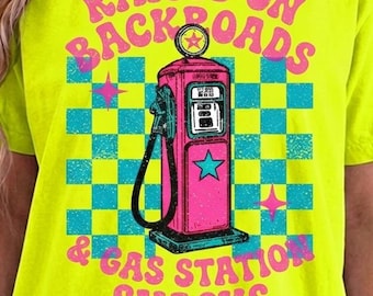 Raised On Backroads & Gas Station Snacks PNG, Country Girl PNG, Southern Summer Shirt Design, Retro Western Sublimation
