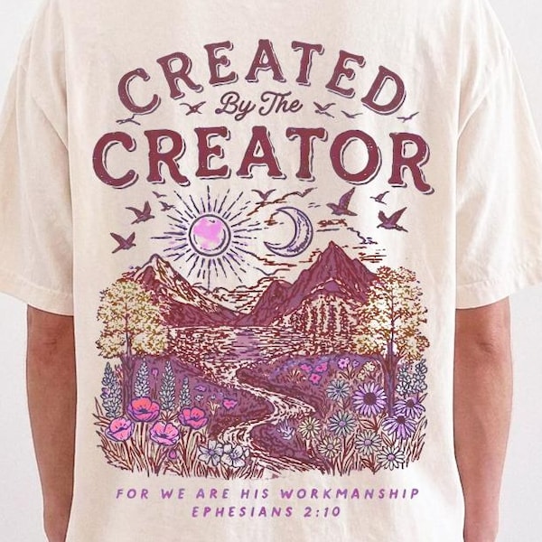 Created By The Creator Front Back Shirt PNG, Ephesians 2:10 Scripture Sublimation Bundle, Faith Nature Pocket Design Download