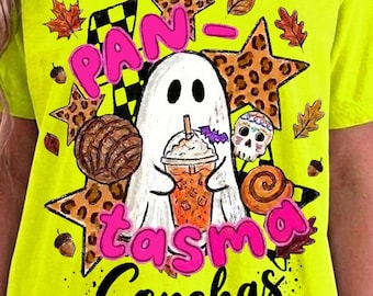 Pan-Tasma Conchas PNG, maglietta messicana di Halloween, design di concha fantasma, Pan Dulce, autunno spettrale, download digitale latino colorato