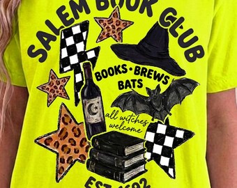 Salem Book Club PNG, Maglietta di Halloween per amanti dei libri e delle streghe, Libri, Pipistrelli, Strega che legge, Download digitale retrò spettrale