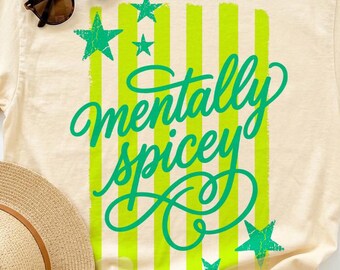 PNG "Mentalmente Apimentado", Humor Neurodivergente sobre TDAH e Autismo, Design de Camiseta Feminina Retrô Engraçado e Sarcástico
