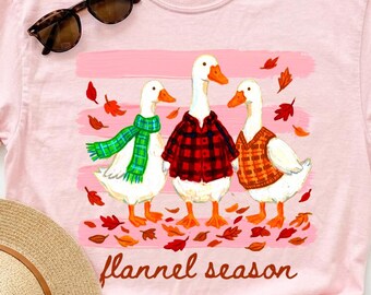 PNG da Temporada de Flanela, Design de Camiseta com Ganso de Outono, Sublimação Aconchegante de Outono, Estampa Fofa de Ganso para Camiseta, Roupa Retrô de Outono, Transferência DTF