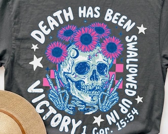 1 Coríntios 15:54 PNG, A Morte Foi Tragada pela Vitória, Caveira Floral Cristã para o Halloween, Fé Outono DTF Sublimação