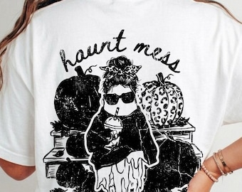 Haunt Mess PNG, Maglietta divertente di Halloween per ragazze, Fantasma del caffè freddo, Grafica di zucca, Stagione spettrale, Download digitale autunnale per ragazze