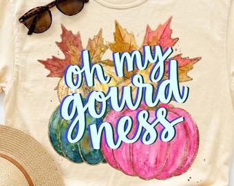Oh My Gourdness PNG, Design de Camiseta com Abóbora de Outono, Sublimação de Outono, Transferência DTF, Outono Vintage, Frente e Verso
