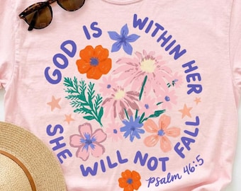 Salmo 46:5 PNG, Deus está dentro dela, design de camiseta cristã, fé floral, sublimação DTF