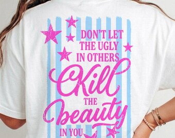 Não deixe que a feiura nos outros mate a beleza em você. PNG, Citação cristã retrô, Design inspirador para camiseta.