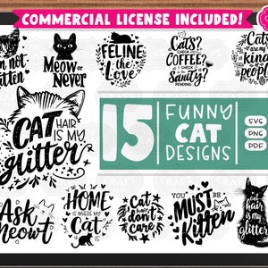 Funny Cat Bundle SVG, chat Bundle PNG, fichiers coupés chat, dictons drôles de chat png, lot de svg citations de chat, svg bundles esthétique, Svg bundles drôle