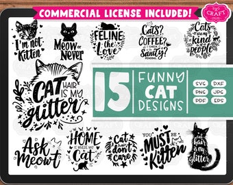Funny Cat Sayings SVG Bundle: Cat Quotes, Cut Files (Digital Download)