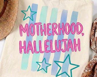 Mutterschaft Halleluja PNG Bündel | Trendy Christian Mama Shirt Design | Retro Faith Vorder- und Rückseite Grafik für Frauen