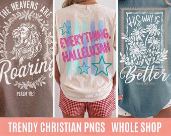 Paquete de PNG cristianos de moda, diseños de camisetas retro con motivos religiosos, gráficos de Jesús para sublimación, PNG de versículos bíblicos para boutiques, paquete para uso comercial