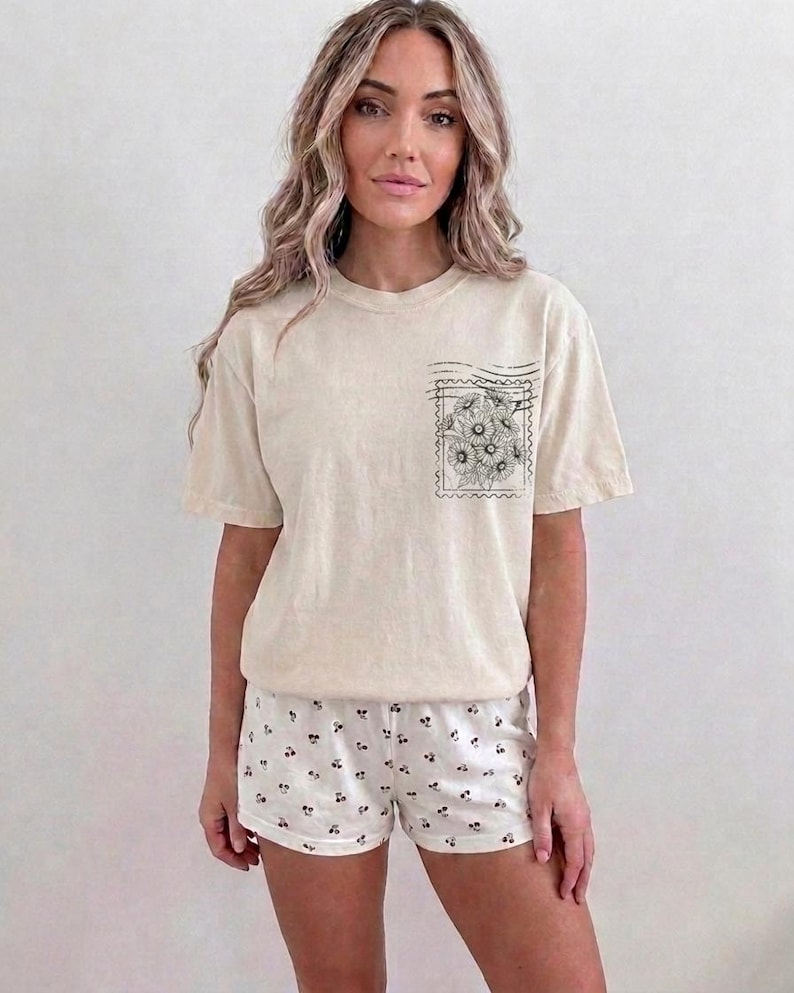 Neutral toned Christian mom graphic with botanical stamp illustration and retro church apparel style