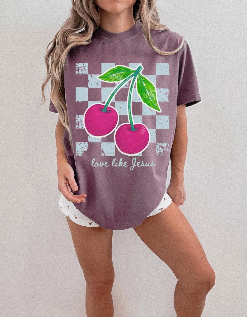 Christian sublimation PNG featuring bright cherry artwork and scripture-inspired theme.