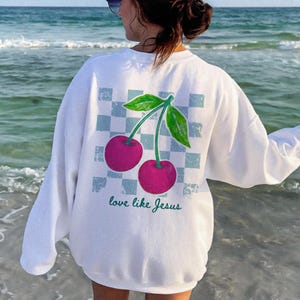 Summer Christian shirt graphic with cherries and boutique faith aesthetic.