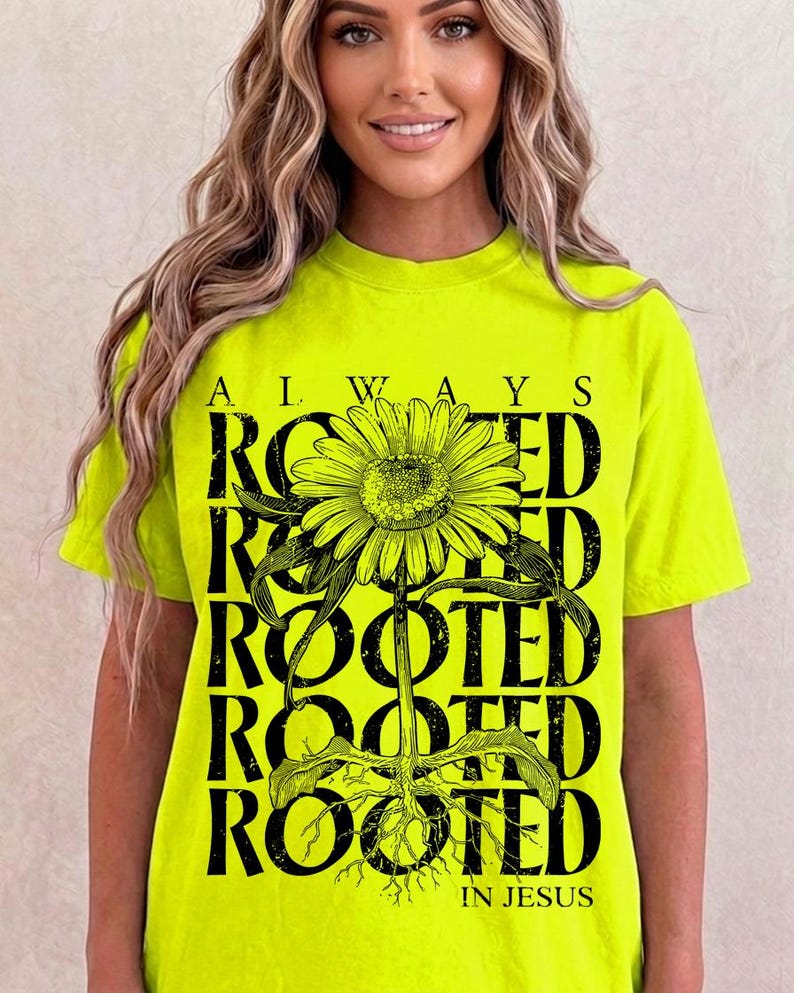 Christian flower shirt design featuring rooted faith artwork.