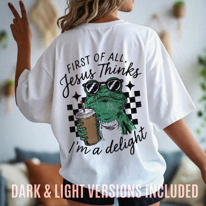Boutique Christian PNG combining preppy aesthetics, coffee culture, and humorous faith message.