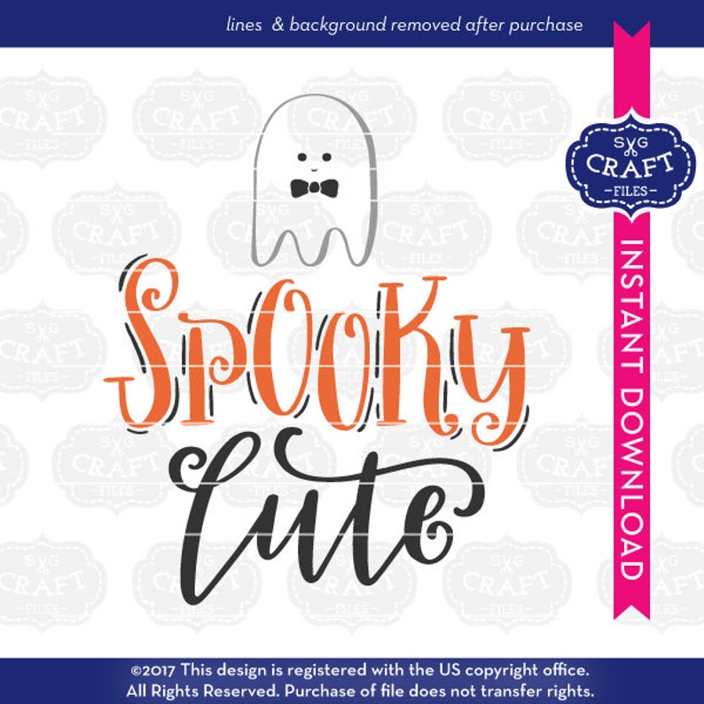 May include: A black and orange Halloween-themed design with the text "SPOOKY Cute" and a white ghost with a black bow tie.