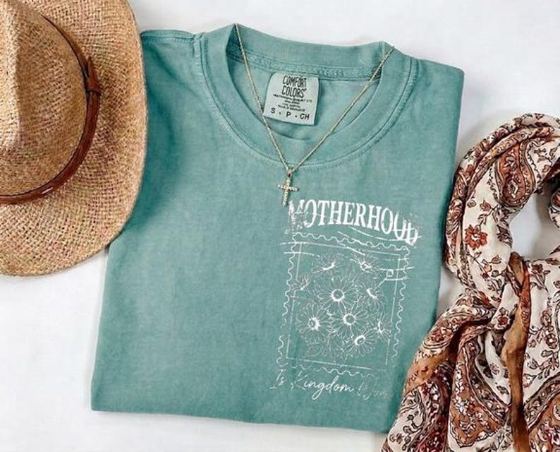 Mother’s Day faith shirt design with floral postage stamp artwork and distressed motherhood quote
