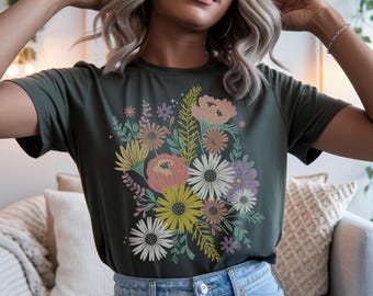 Cottagecore Floral png, Trendy Shirt png, Boho Bouquet png, Retro Floral for DTF, Aesthetic Flower png, Wildflower Shirt Design, Flower png