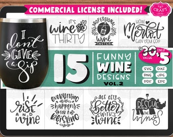 Paquete SVG de vino: frases divertidas sobre vino y diseños para vasos (descarga digital)