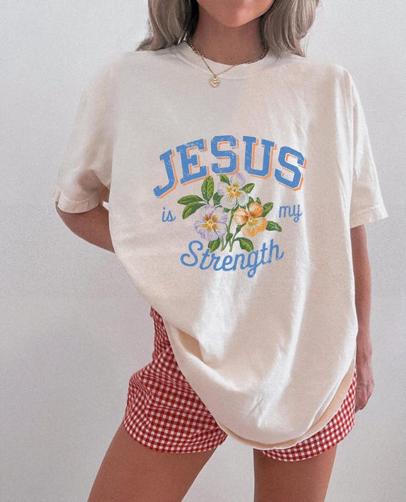 Vintage Floral Jesus Is My Strength PNG | Spring Christian Shirt Design | Faith Easter Sublimation Cut File for HTV & Vinyl