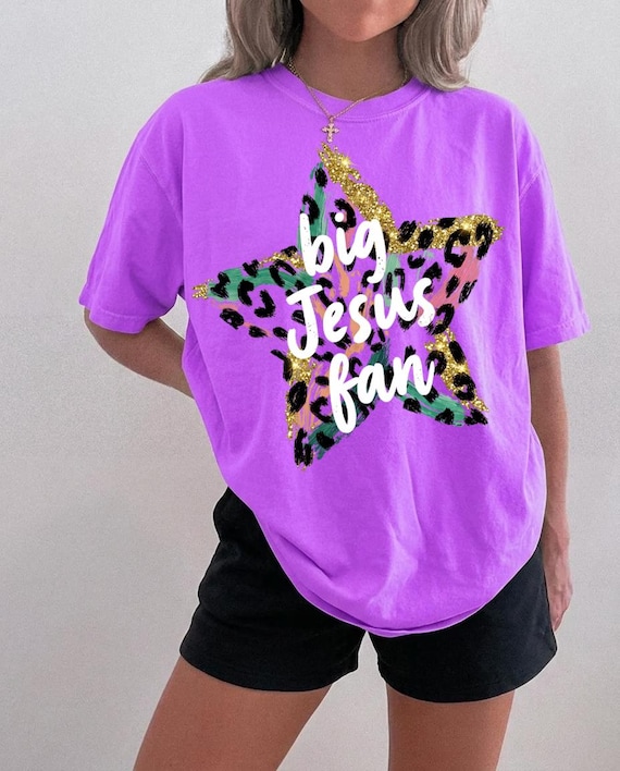 Big Jesus Fan PNG, Christian Leopard Star Shirt Design, Faith Sublimation, Boutique Christian Graphic, Trendy Religious PNG Download