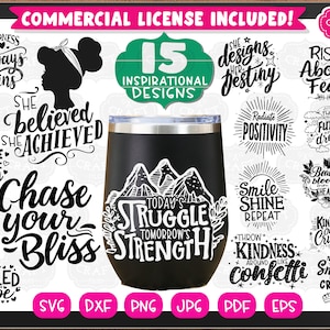 15 Svg inspirant, lots SVG, svg positivité, svg citations puissantes, fichiers pour Cricut, dessins SVG pour tasses, lot PNG pour chemise, fichiers SVG