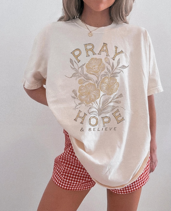 Pray Hope Believe Christian PNG SVG | Floral Faith Shirt Design, Cottagecore Vintage Religious Sublimation Graphic File for Cricut Shirts