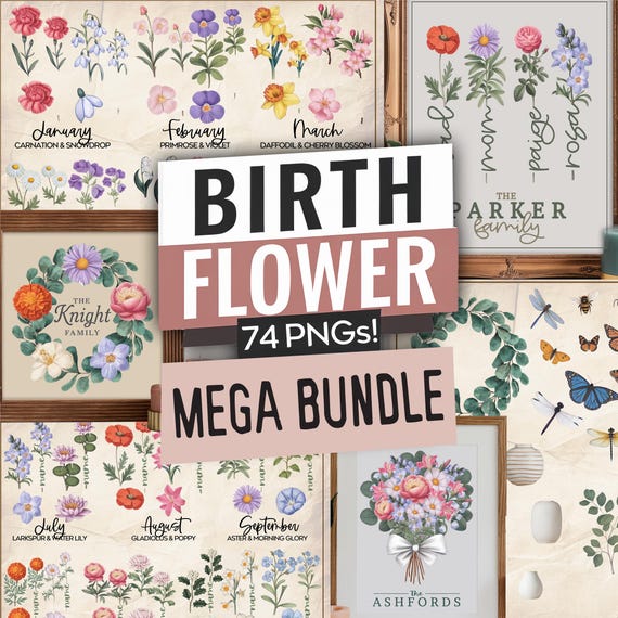 Birth flower png, Birthing flowers png, Birth flowers png, Birth month birth flower png, Birth flowers bundle png, Birth flower clipart png