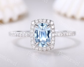 5x7mm Natural Oval Cut Aquamarine Engagement Ring Diamond Ring Diamond Wedding Band White Gold Aquamarine Promise Ring Unique Gift For Her