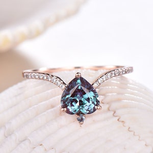 Heart Shaped Alexandrite Engagement Ring Women Unique Moissanite Wedding Ring Rose Gold Eternity Promise Jewelry Color Changing Gemstone