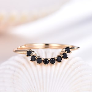 ブラック CZ リング キュービックジルコニア 結婚指輪 スターリングシルバー イエローゴールドメッキ カーブ スタッキング マッチングバンド 女性用 記念日ギフト