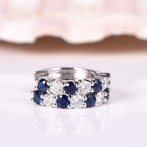 Sapphire earrings diamond earrings natural sapphire and diamond jewelry 2mm gemstone solid 14k white gold earrings valentine gift for her