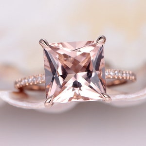 14k Rose gold natural morganite ring,Pink-peach morganite engagement ring,Vinatge rings for women,Unique diamond ring,Promise ring gift