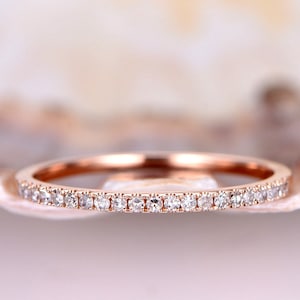 Diamond women wedding band Rose gold art deco stacking ring Half eternity diamond bridal ring Thin band design Unique matching band Pave