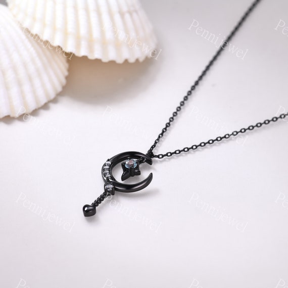 Black Silver Moon Pendant,crescent Moon Star Necklace,color