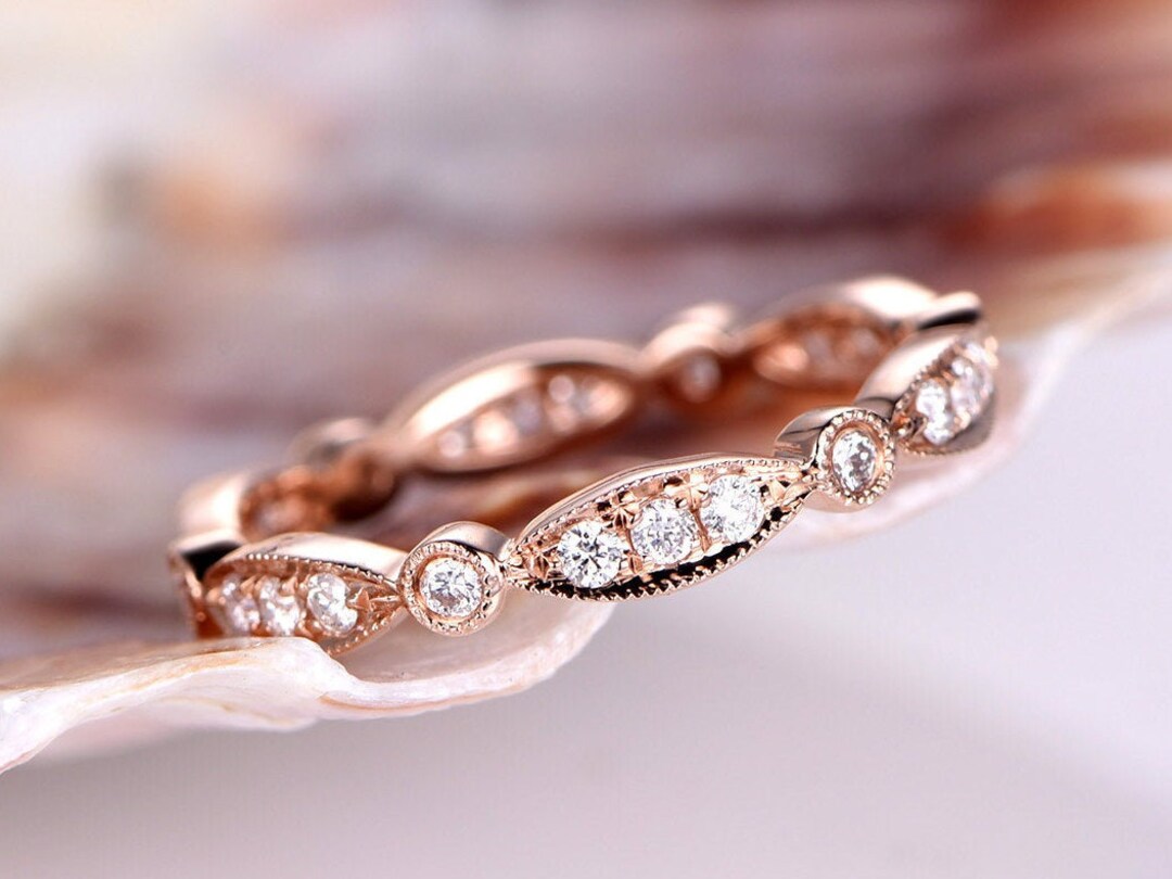Marquise Diamond Wedding Band Rose Gold Full Eternity Ring Art Deco ...