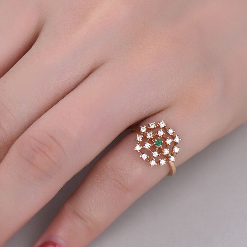 Adjustable CZ diamond emerald ring gift for women rose gold plated sterling silver 925 cubic zircon engagement ring fireworks design