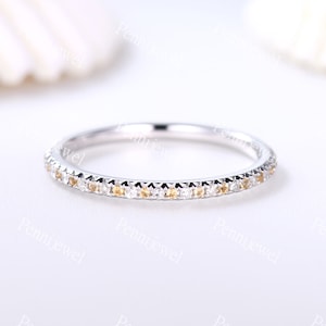 Citrine Diamond Wedding Band,Pave Set,Full Eternity Citrine Diamond Matching Stacking Band,1.2mm Thin Band Design,Anniversary Gift For Her