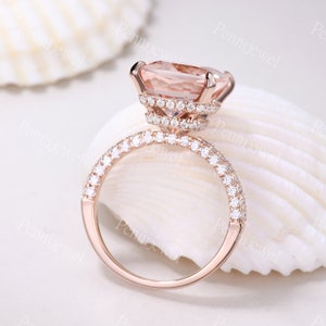 13x11mm Morganite engagement ring pink morganite ring big cushion shape natural gemstone diamond wedding band solid 14k rose gold ring gift