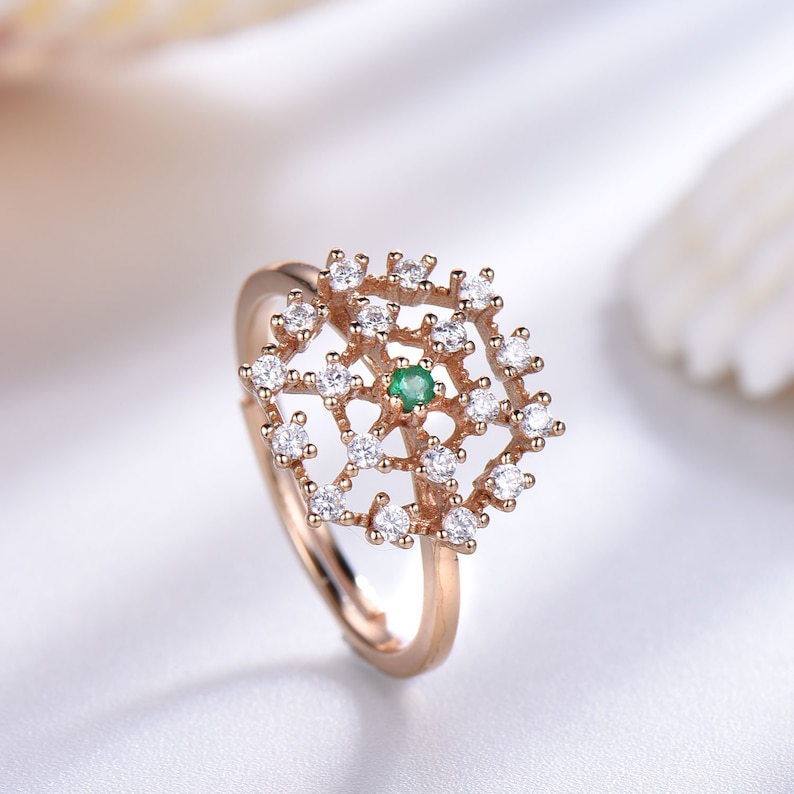 Adjustable CZ diamond emerald ring gift for women rose gold plated sterling silver 925 cubic zircon engagement ring fireworks design