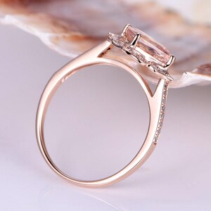 7mm Cushion Morganite Ring Vintage Floral Engagement Ring Rose Gold Diamond Wedding Band Unique Promise Ring Bridal Ring 14K image 4